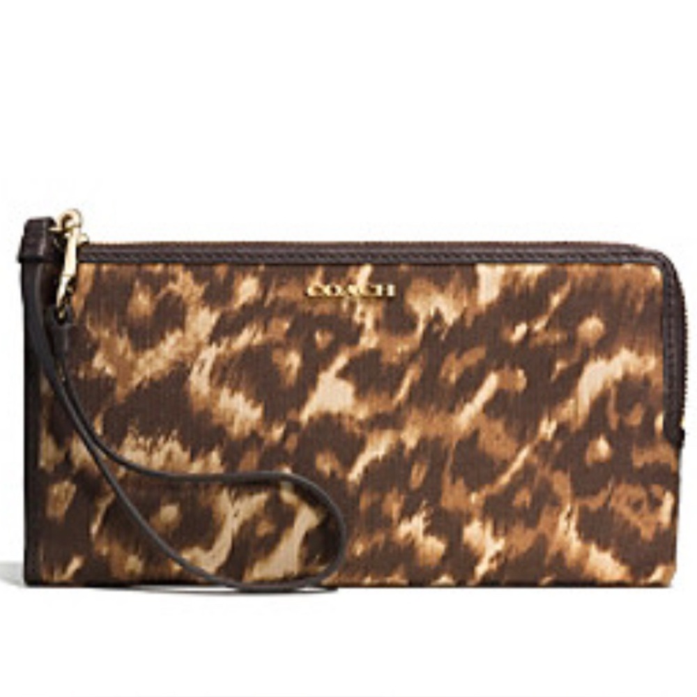 COACH MADISON OCELOT JAQUARD & LEATHER PHONE WRISTLET WALLET